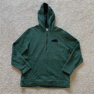 Roots Canada 1/2 Zip Hoodie Pullover Sweatshirt Pocket Heathered Green Mens Sz L
